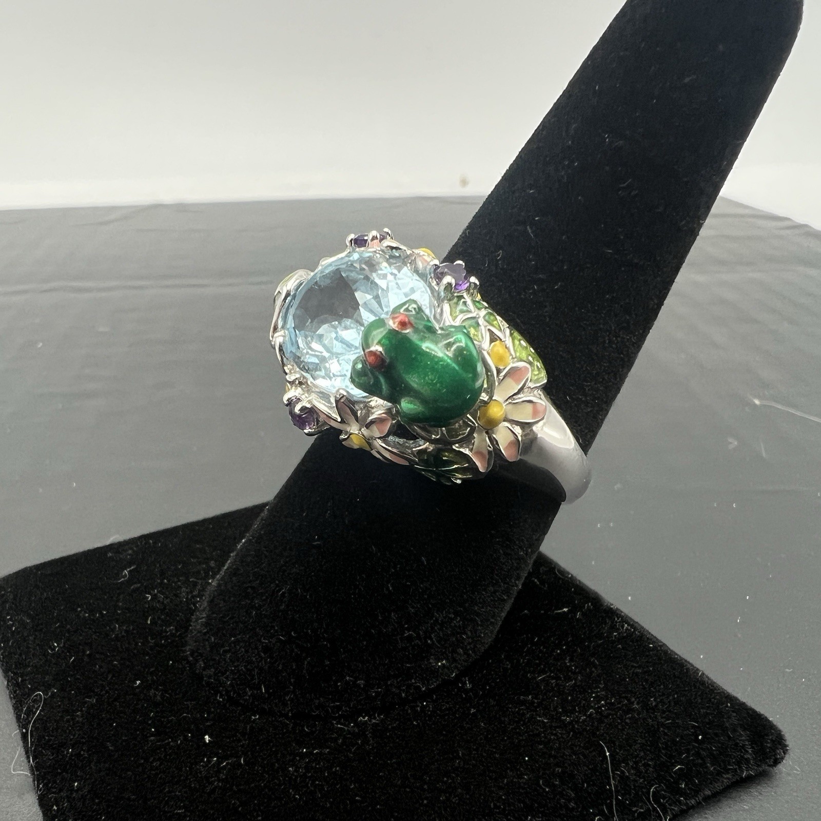 Ross Simons Sterling Silver Frog Pond Ring Blue Topaz Amethyst Enamel Size 9