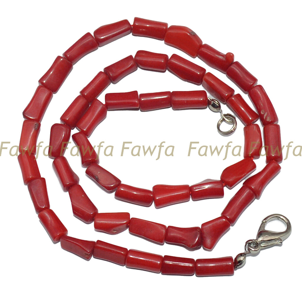5x9mm Charming Natural Red Coral Irregular Barrel Gems Beads Necklace 18”
