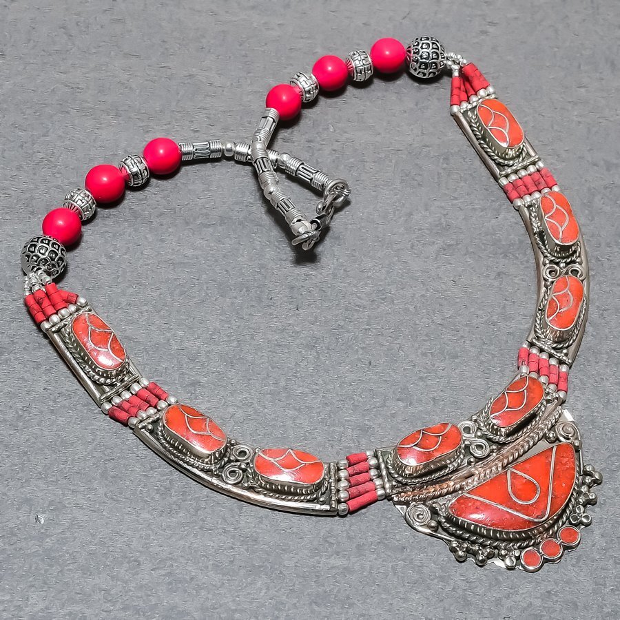 Red Coral Nepalese Handmade Bohemian Fashion Jewelry Nepali Necklace 18″ SR 6738
