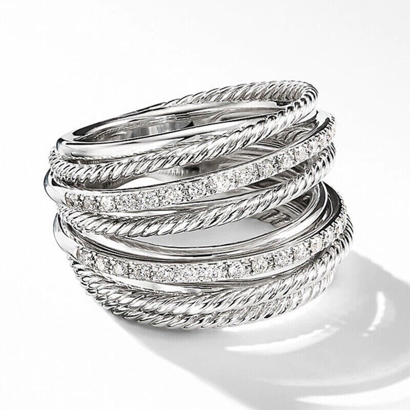 Elegant 925 Sterling Silver White Topaz New Fashion Charms Unique Ring Size 7