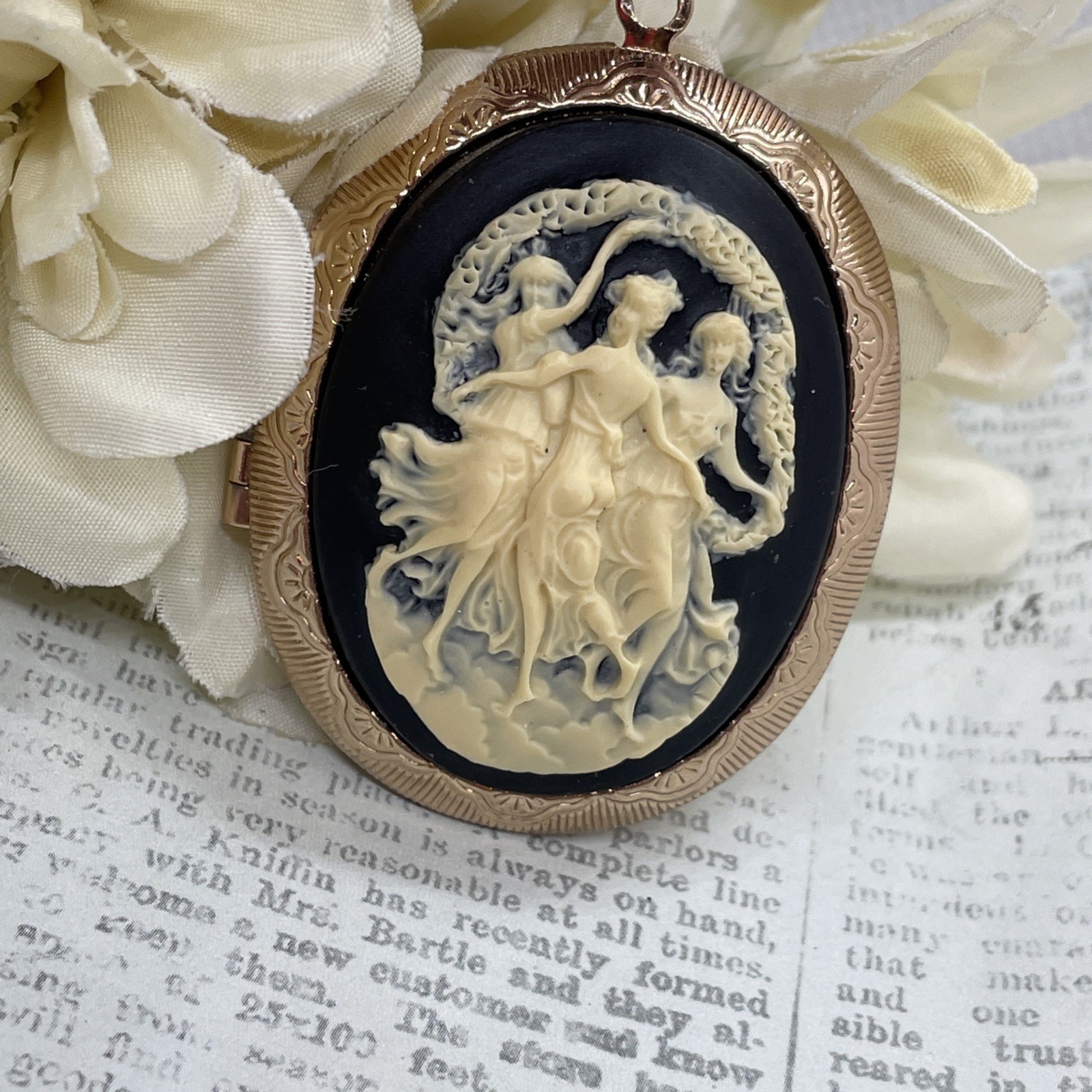 Rose Gold Photo Locket Necklace Birthday Gift 3 Graces Muse Muses Dancer Cameo