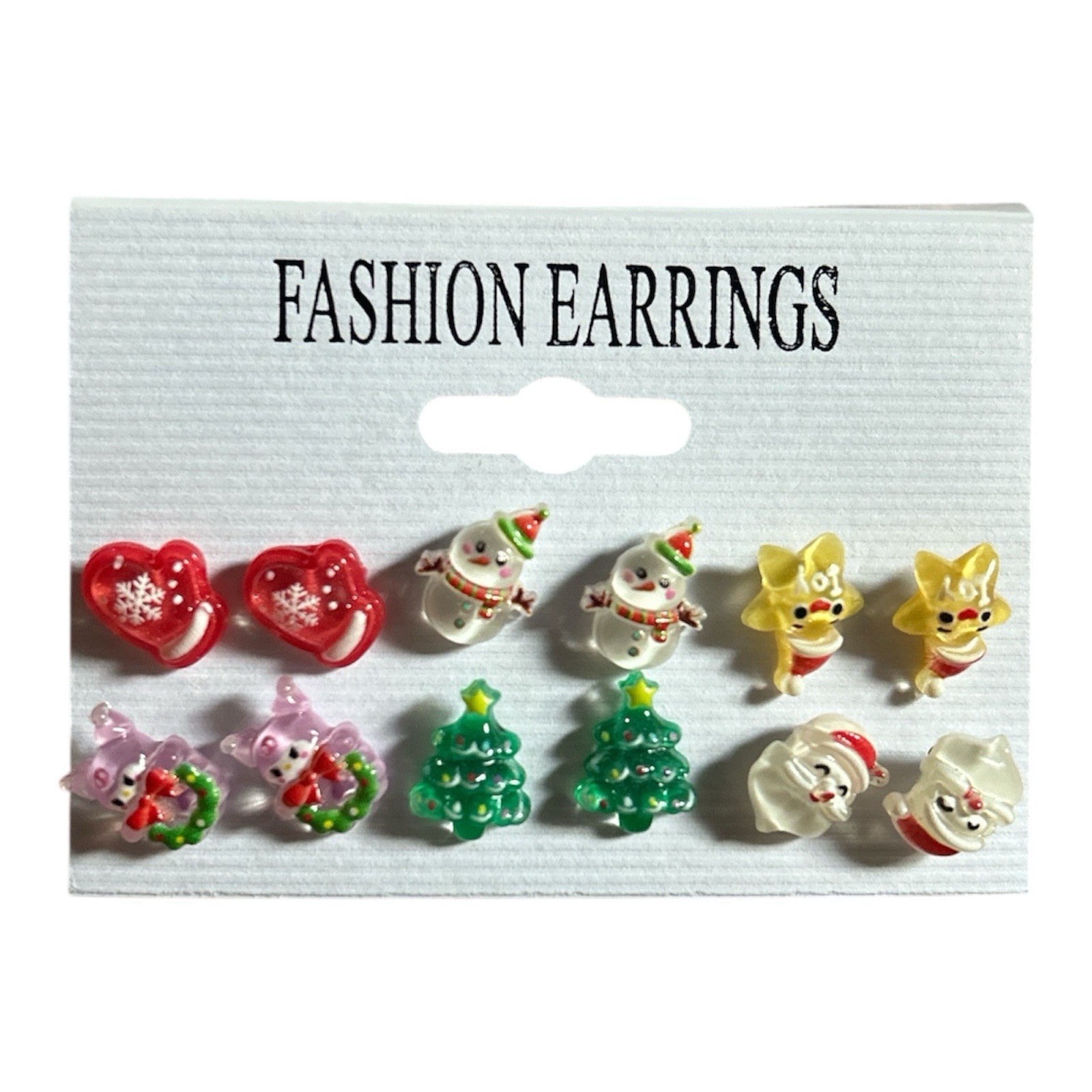 Christmas Stud Earrings Set Santa Snowman Tree Mittens Holiday 12PC