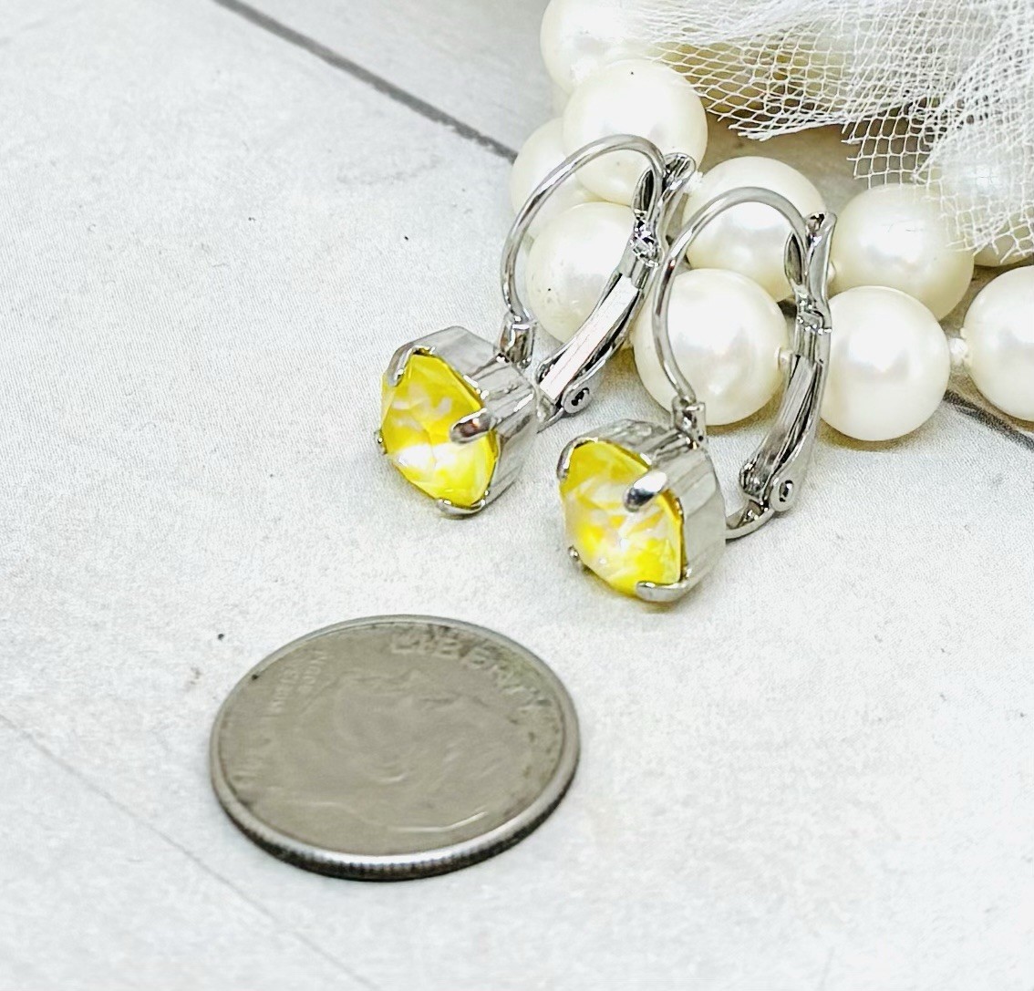 8mm Shiny Silver Plated Sunshine Yellow Neon Delite Cup Chain Drop Earrings