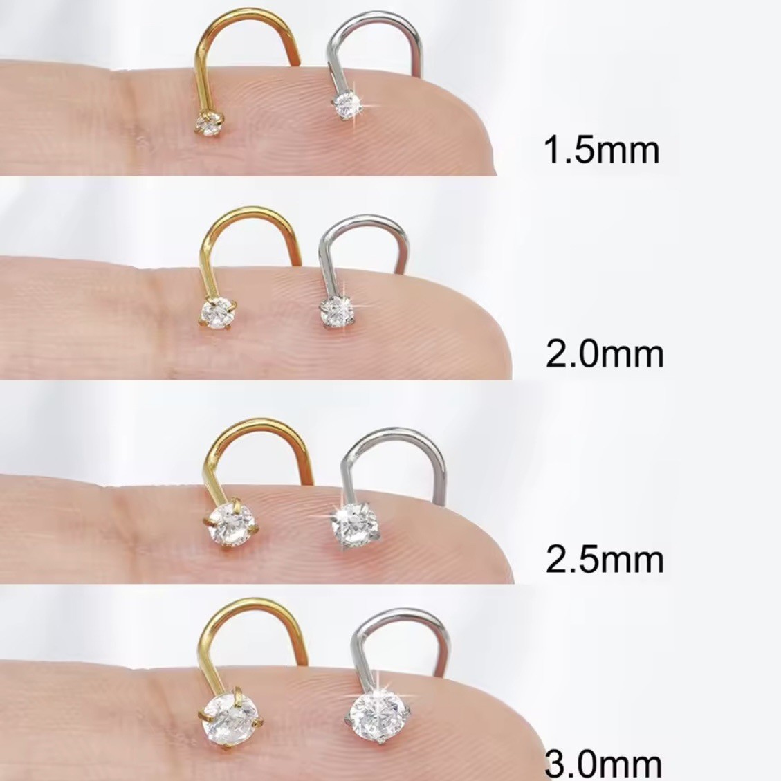 Nose CZ Gem Stud Straight L Screw Piercing – Gold Surgical Steel