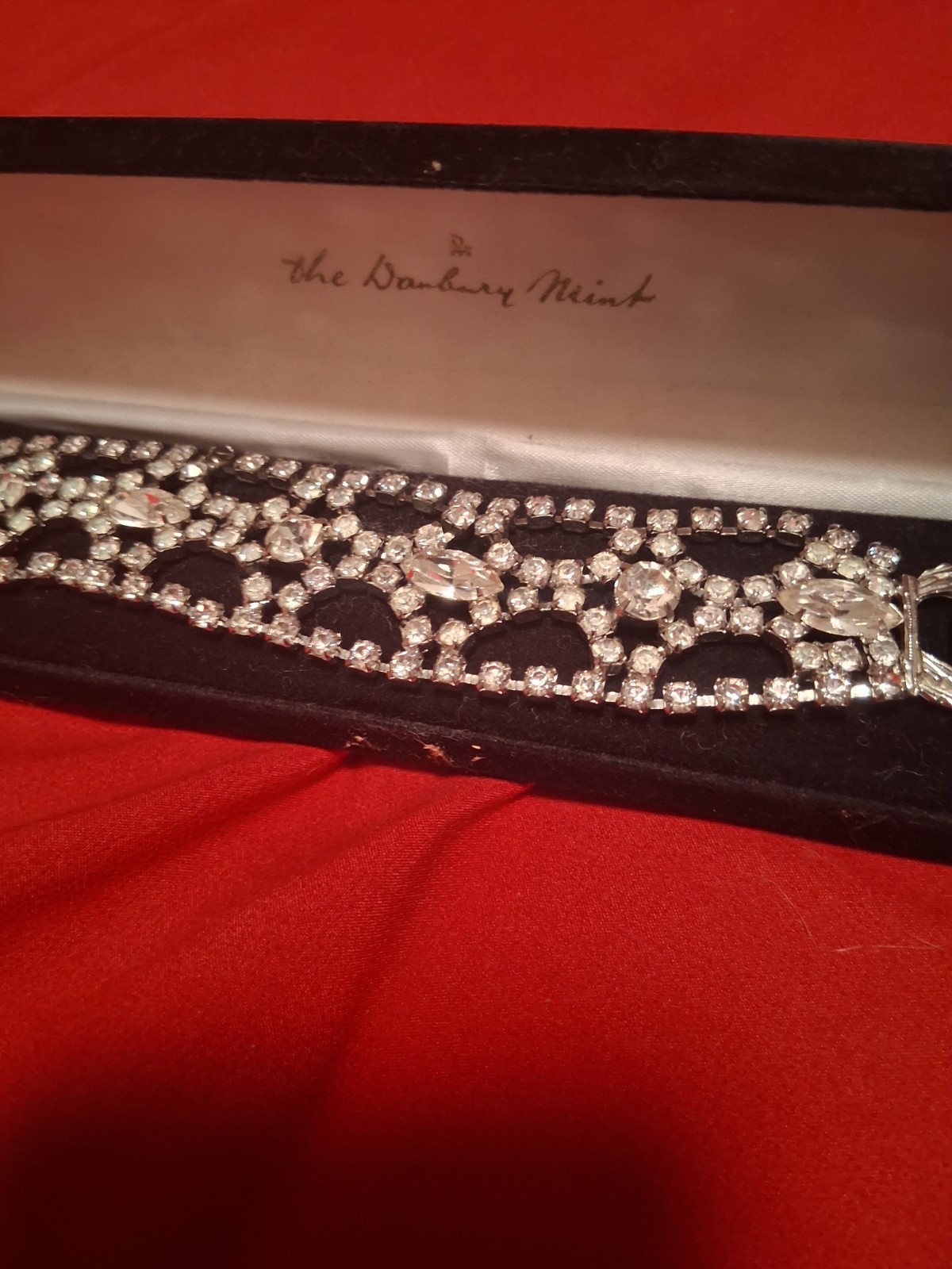 The Brandy Mint Silver Tone Clear Rhinestone Tennis Bracelet Box Clasp Signed