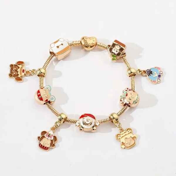 🍬 Cute Munchlings Charm Bracelet 6.7″ Golden Tone Zinc Alloy w/9 Disney Charms