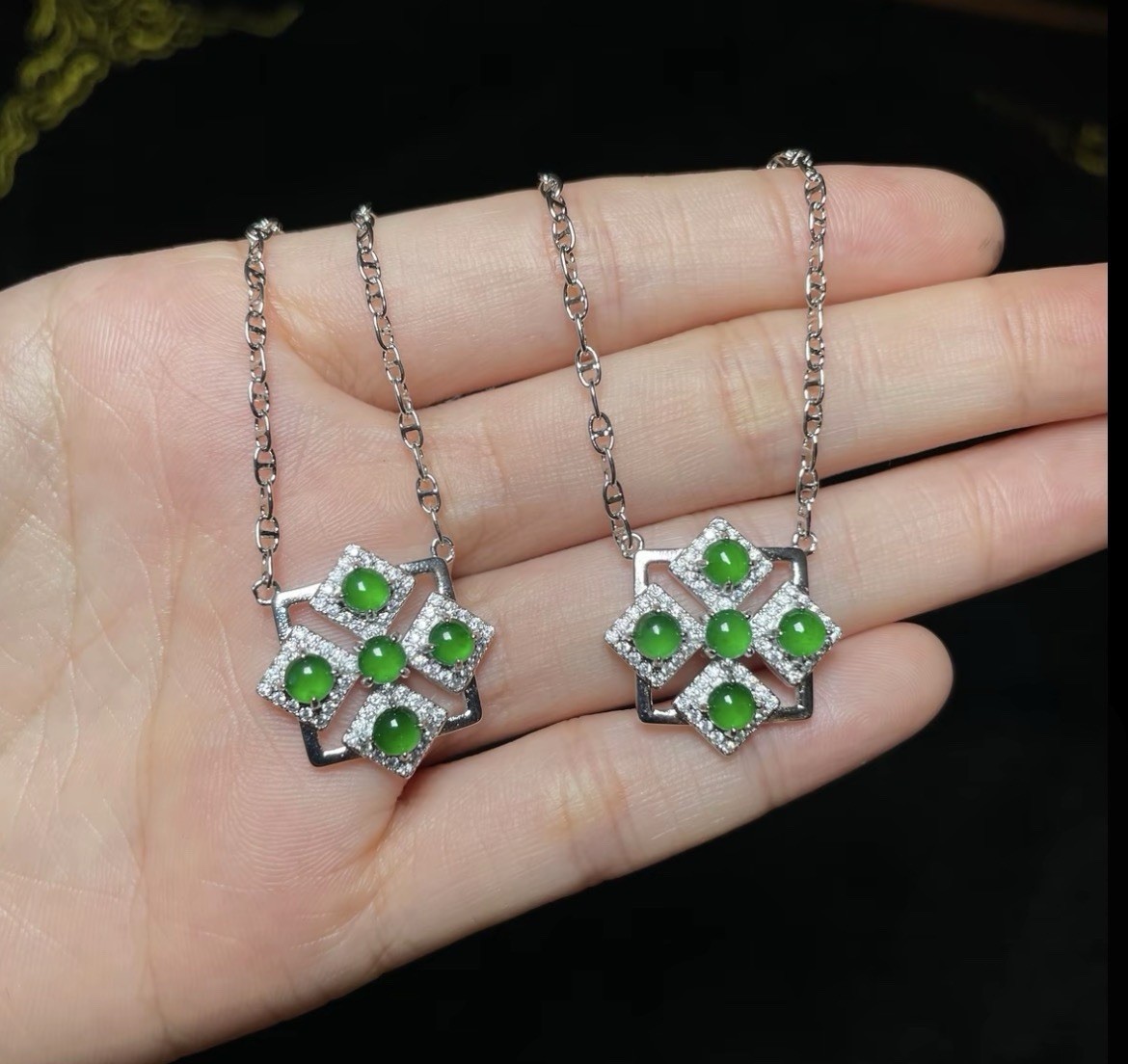 Natural Jadeite Square Cabochon Clavicle Necklace, Approx. 4mm With Certificate