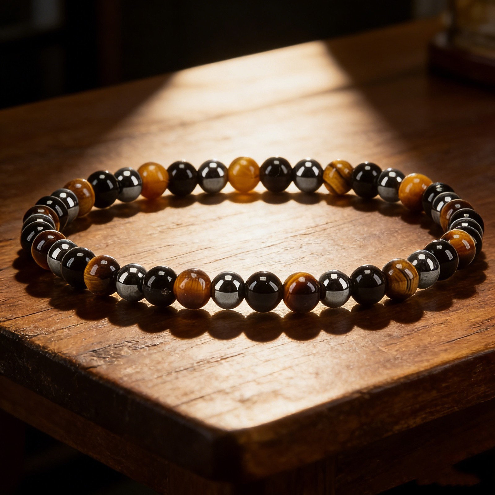 Tiger’s eye Hematite Obsidian 4mm Beaded Bracelet Triple Protection Bracelet
