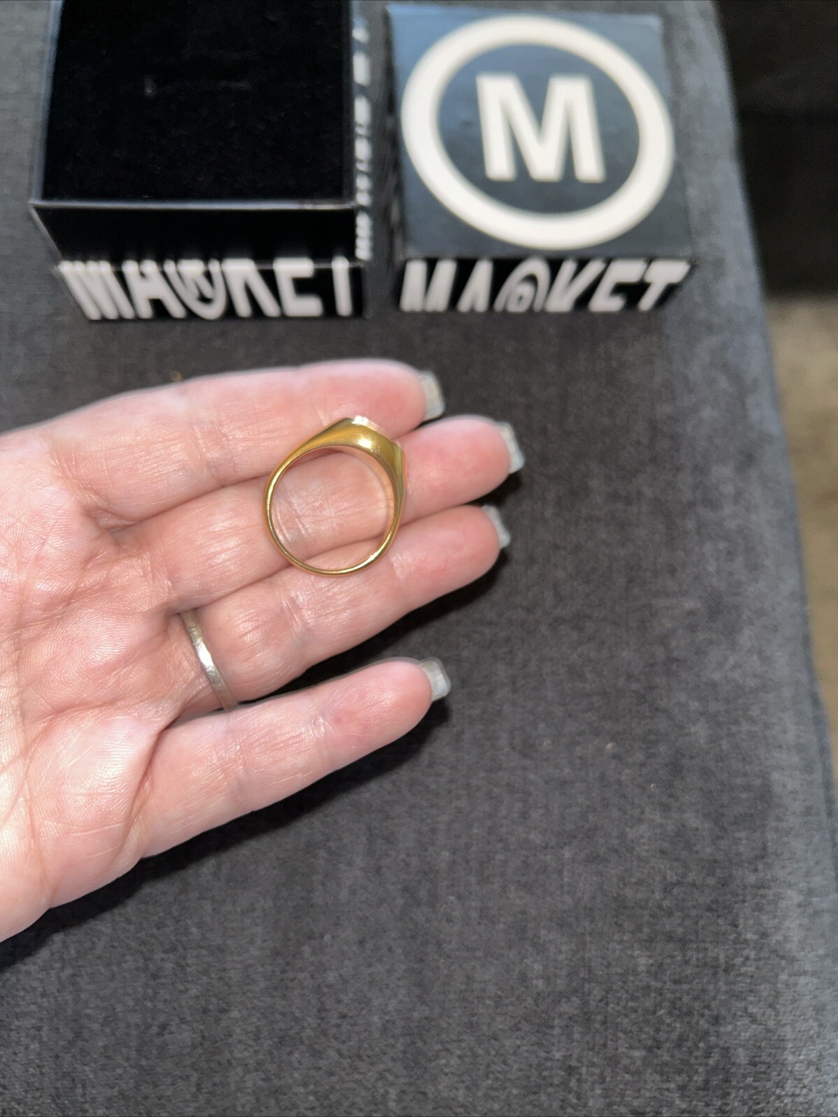 Monogram M Initial For Chinatown Market Gold Tone Ring Unisex Sz 8 New
