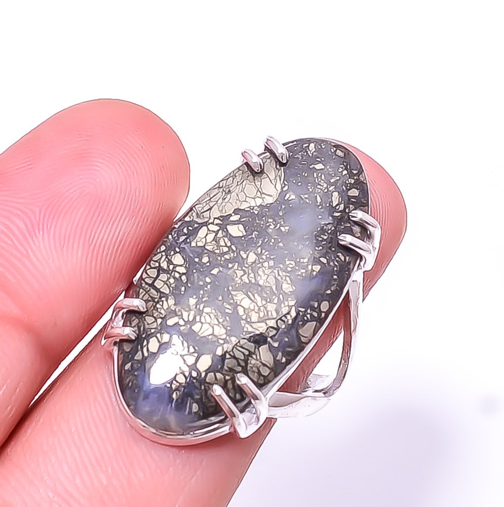 Natural Marcasite Solitaire 925 Sterling Silver Ring s.8.5 R88, Christmas Gift