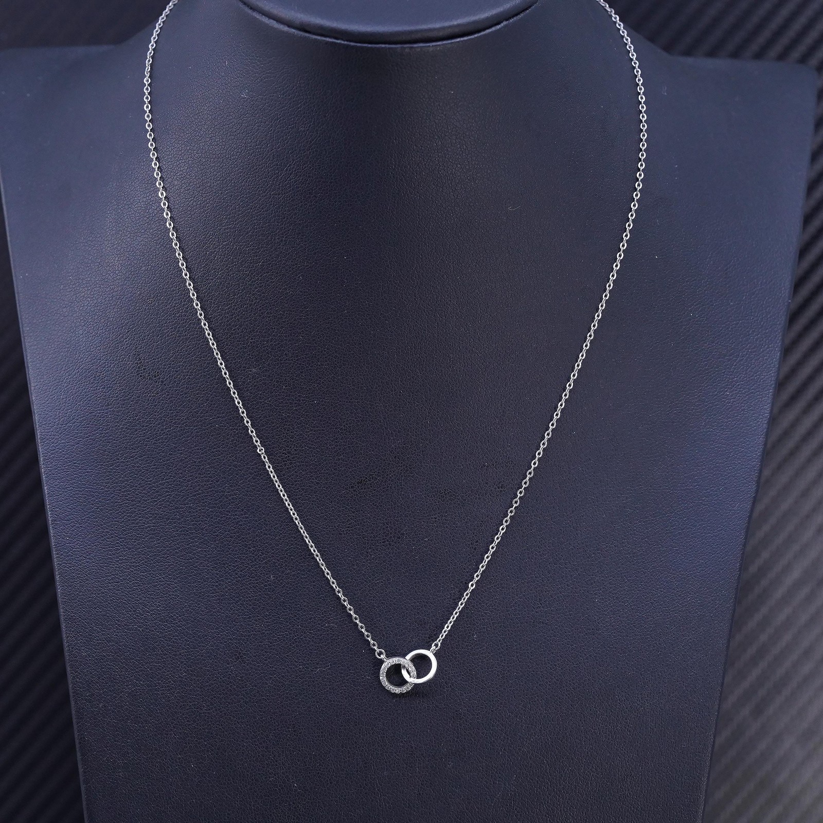 16+1”, sterling silver 925 circle necklace cluster cz entwined circle pendant