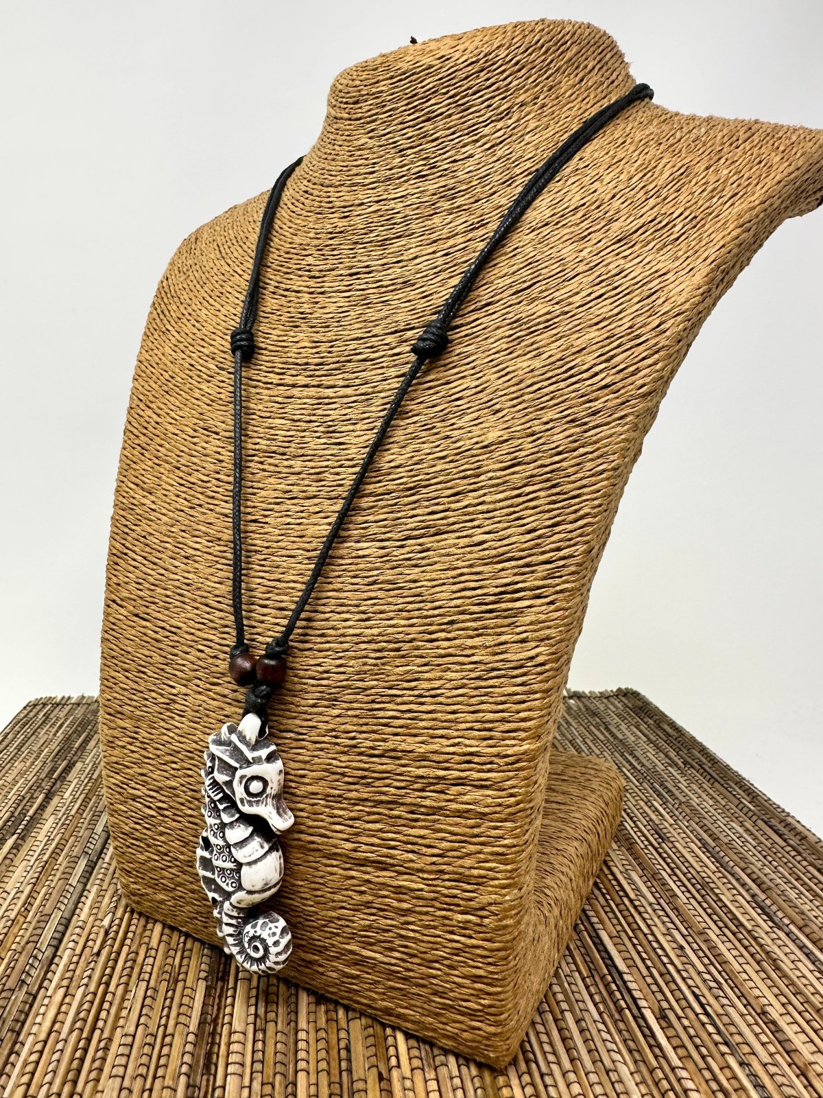 White Seahorse Necklace Adjustable 18-36 Unisex Sea Life Pendant Ocean Beach