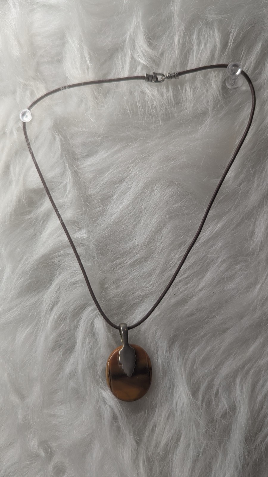 Agate Silver Cord Necklace Hook Latch 16″ Beautiful Stone With Real Silver Catch