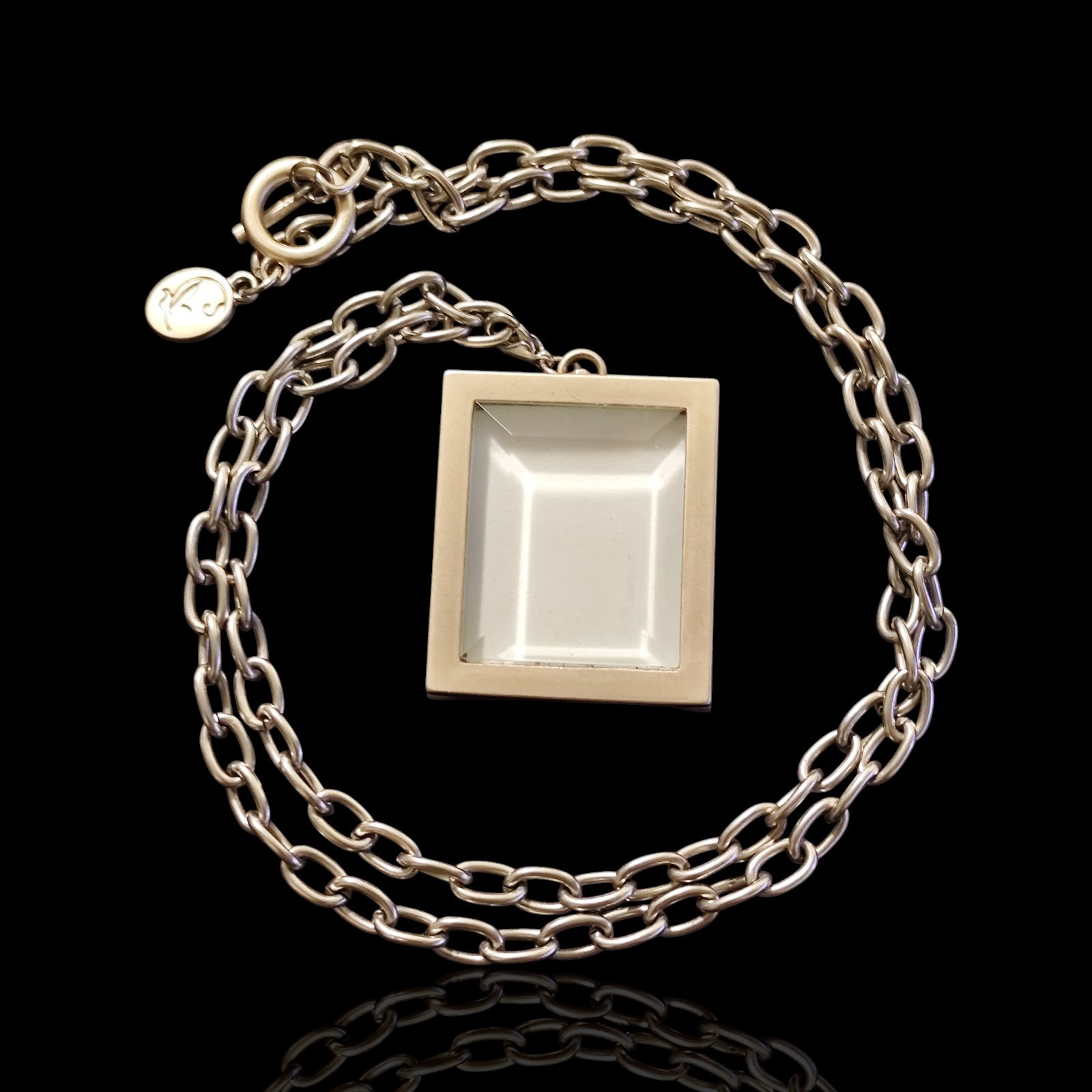Stampin up Bevel Edge Glass Window Photo Locket Necklace Double Sided 24in