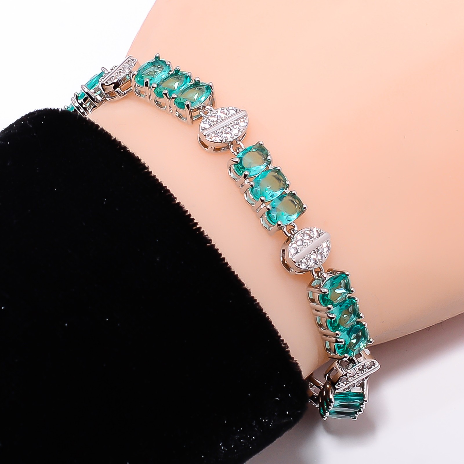 Apatite, CZ 925 Sterling Silver Adjustable Bracelet 7-8″ B142212, Gift for her
