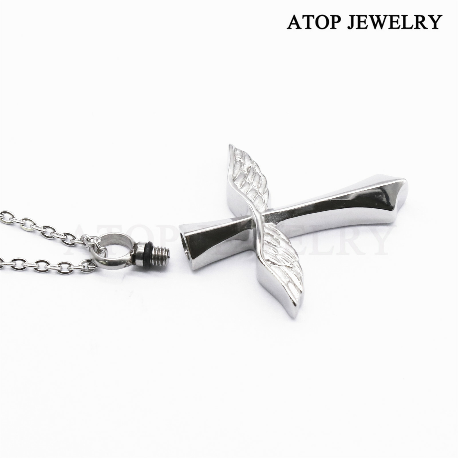 NEW Cross Angel Wing Urn Necklace for Ashes Cremation Jewelry Keepsake Memorial