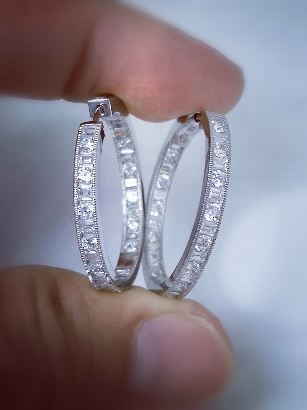3 Ct Hoop Earrings Simulated Diamond 14K White Gold plated Silver Secure Lock