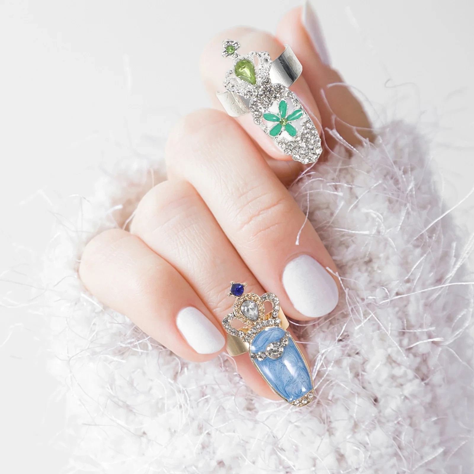 10Pcs Rhinestone Nail Rings Finger Tip Rings Women Punk Party Costume Jewelry