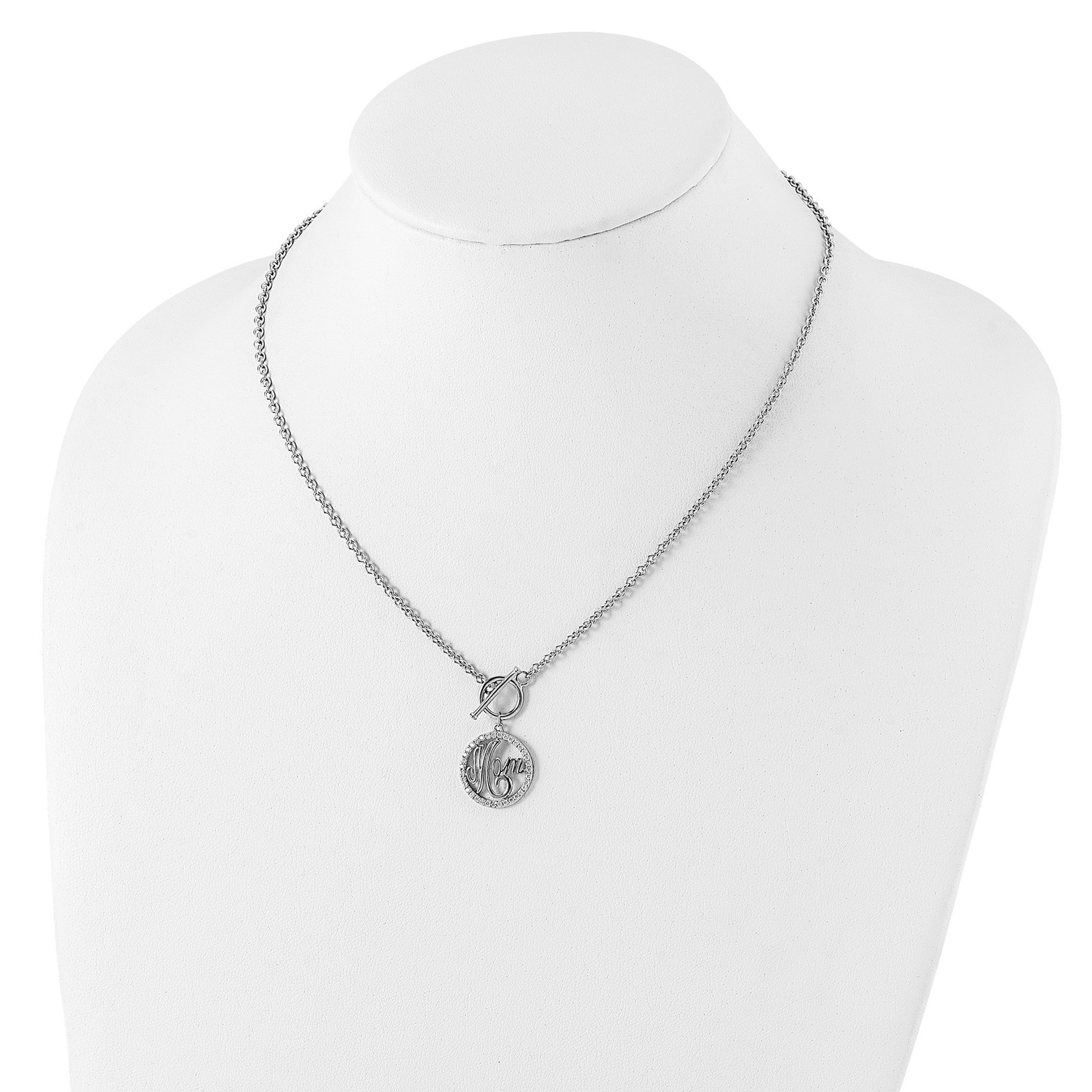 Sterling Silver Rhodium-plated Polished CZ Mom 18 inch Necklace Chain Mens Women
