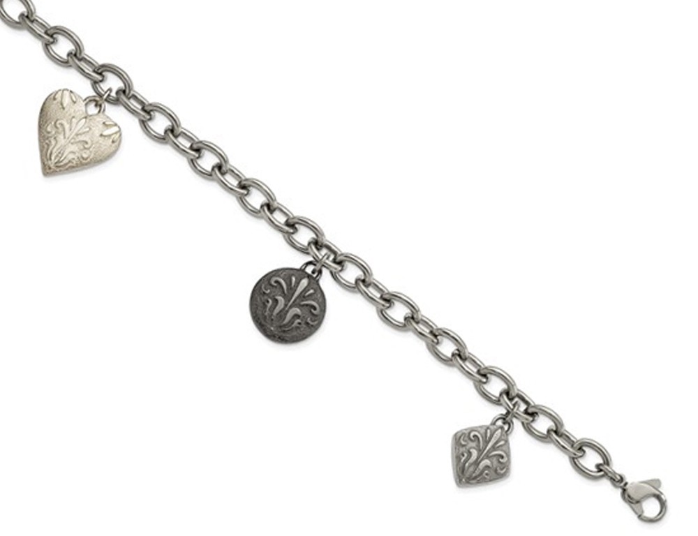 Black Titanium Etched Charm Bracelet (8.0 Inches)