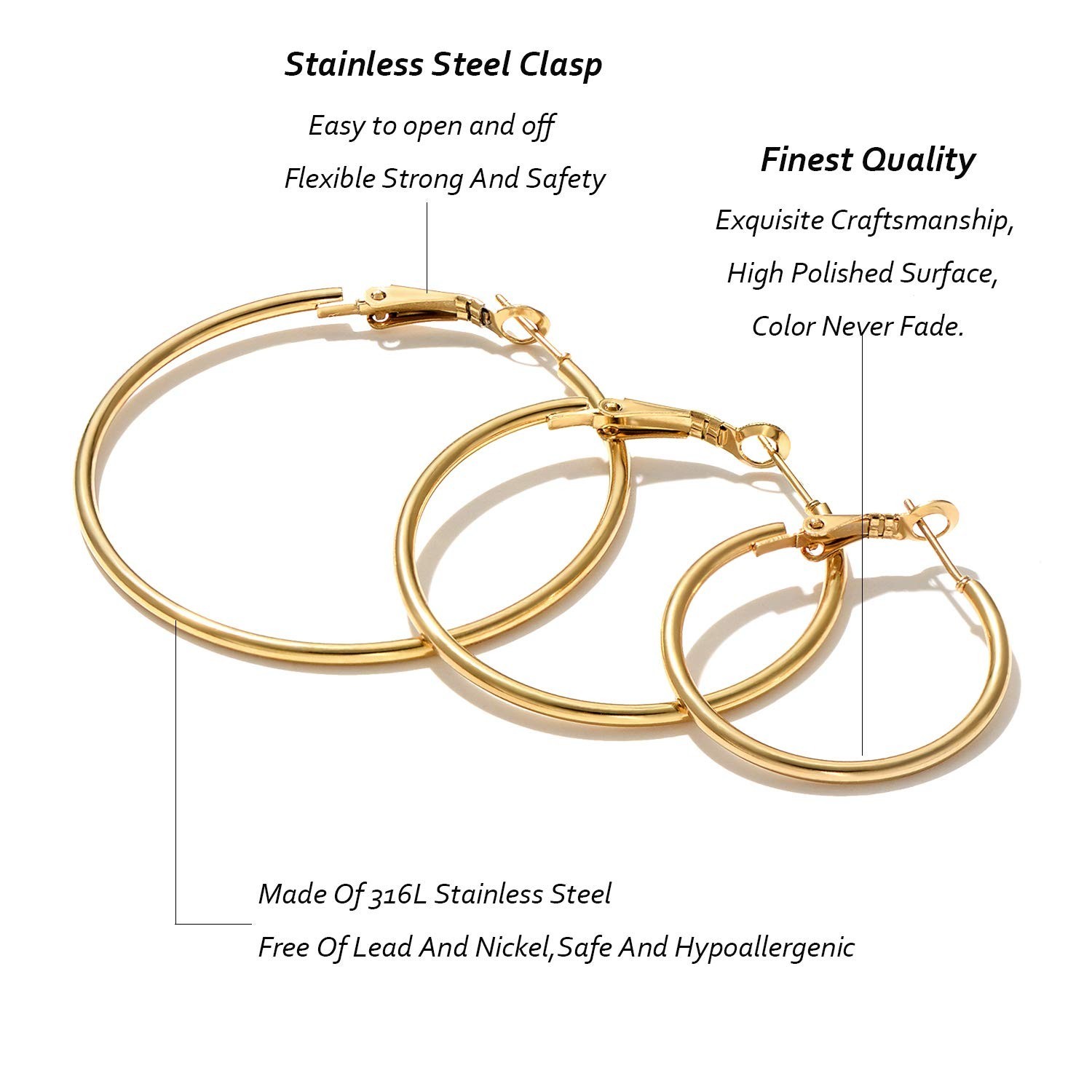 6 Pairs Gold & Silver Hoop Earrings Set – Lightweight Stainless Steel Hoops Set
