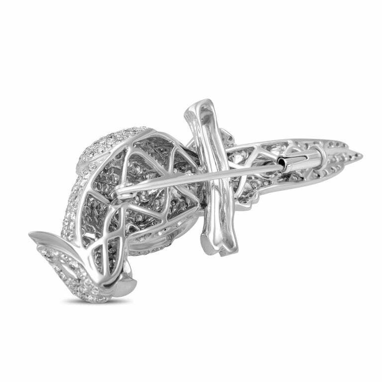 3.11 Carat Pave Set Round Cubic Zirconia In Bird Shape 925 Silver Wedding Brooch