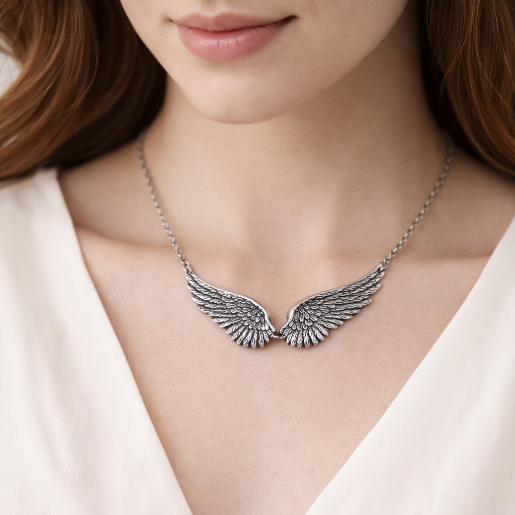 Angel Wing Necklace Stainless Steel Silver Feather Pendant Women Gift Vintage