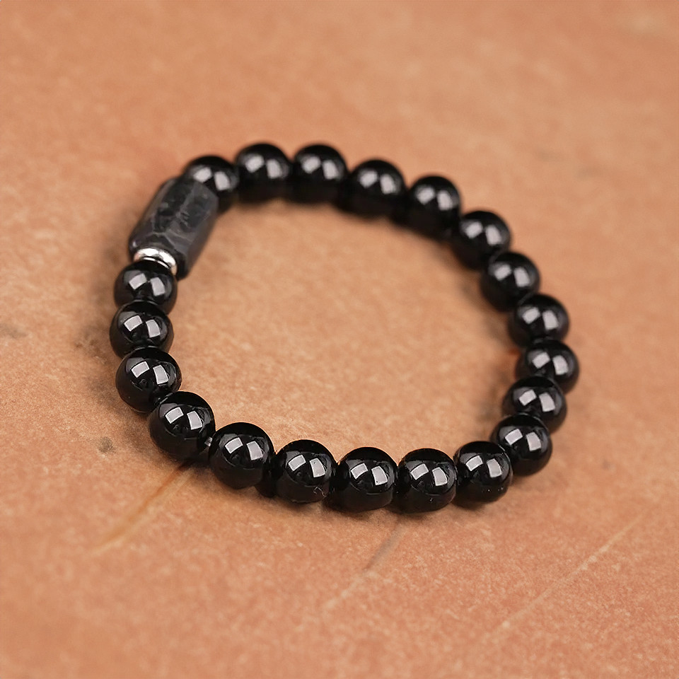 Handmade Black Tourmaline, Black Agate Beaded Bracelet Men’s and Women’s