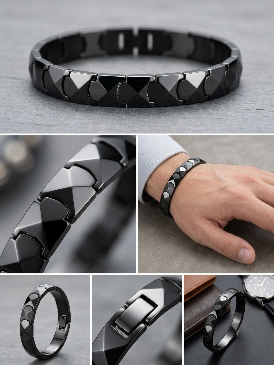 Unisex sleek scratchless black bracelet | Modern unisex Geometric Link Band