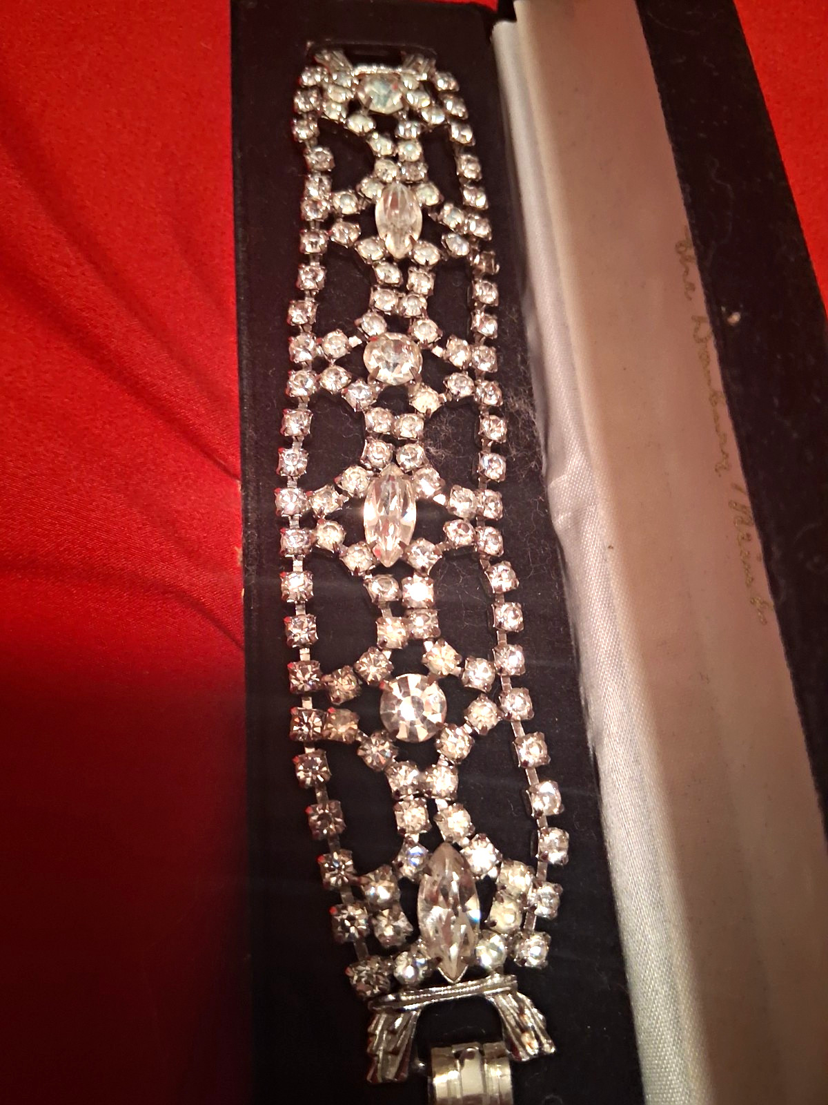 The Brandy Mint Silver Tone Clear Rhinestone Tennis Bracelet Box Clasp Signed
