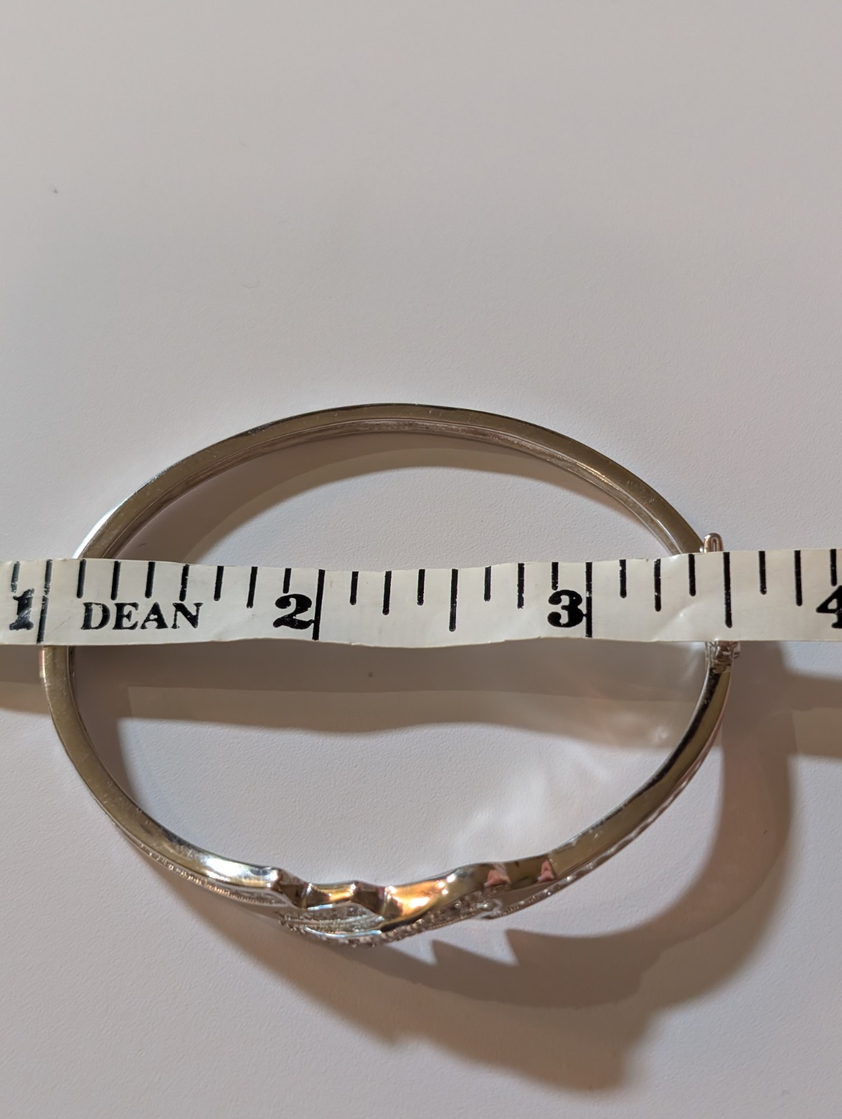 Sterling Silver CZ Wave Design Bangle Bracelet Hook Closure