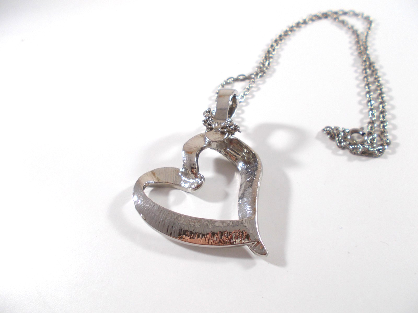 Signed Roman Live Love Laugh Open Heart Silver Tone Pendant Necklace Free Ship