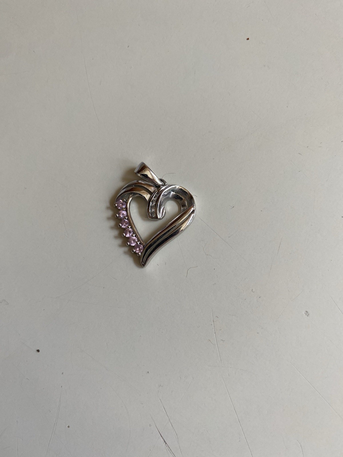 Sterling silver Heart Charm Pendant with Clear Crystal Stones Love Theme