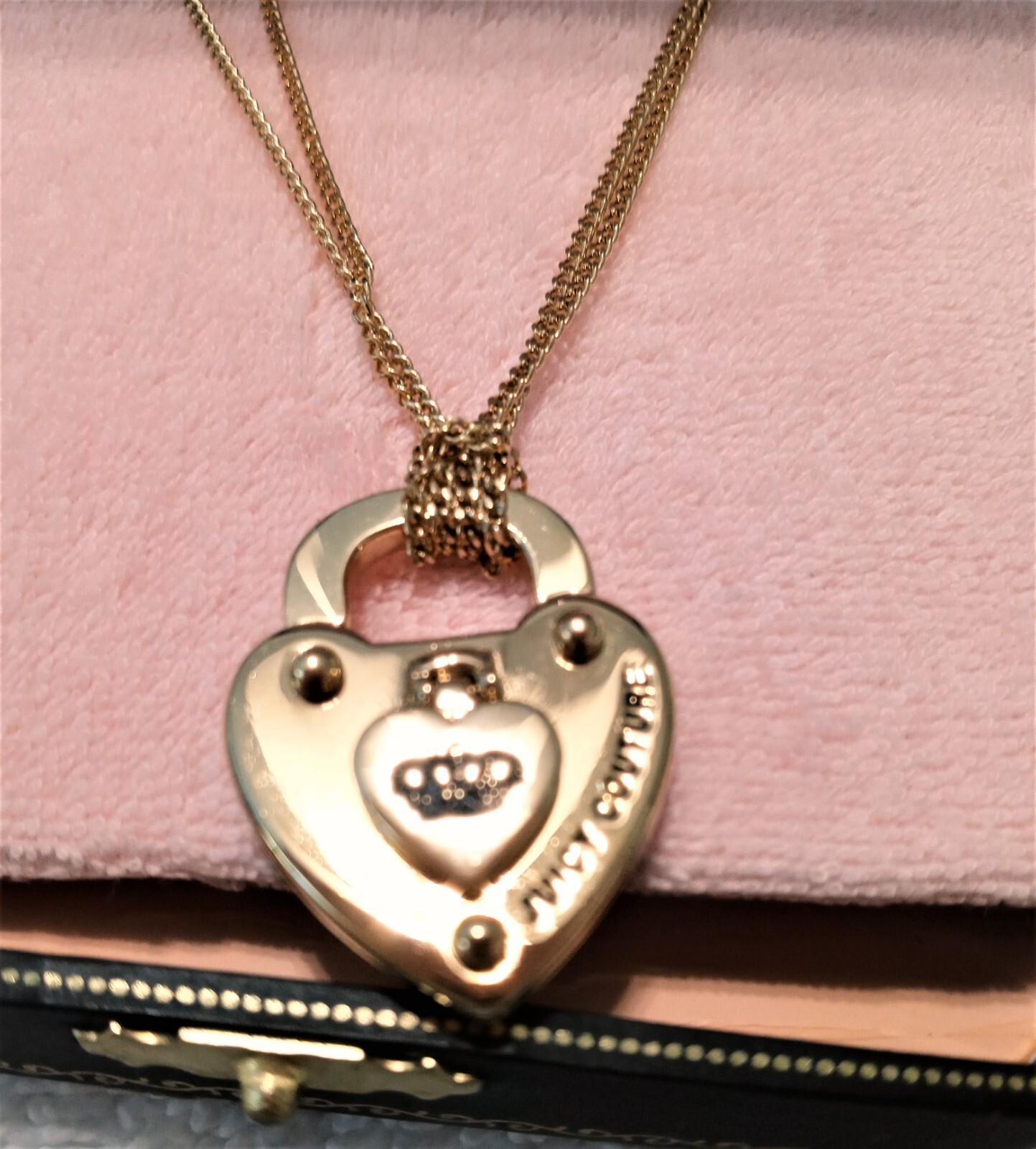 Vintage Juicy Couture Dual Strand Gold Plated Heart Padlock Necklace New in Box