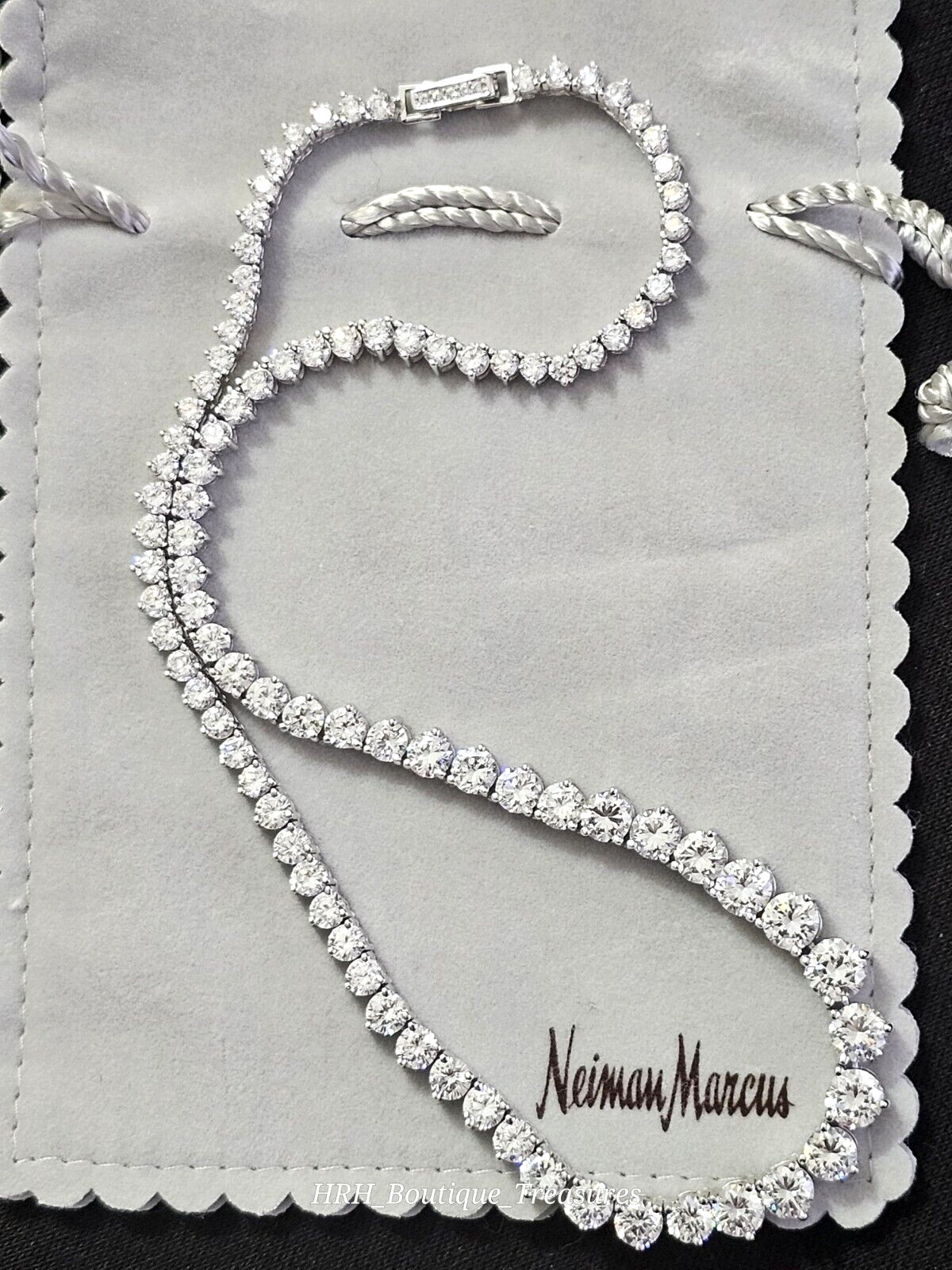 Vintage Neiman Marcus CZ Tennis Necklace 925 Sterling Rhodium Plated 16” New
