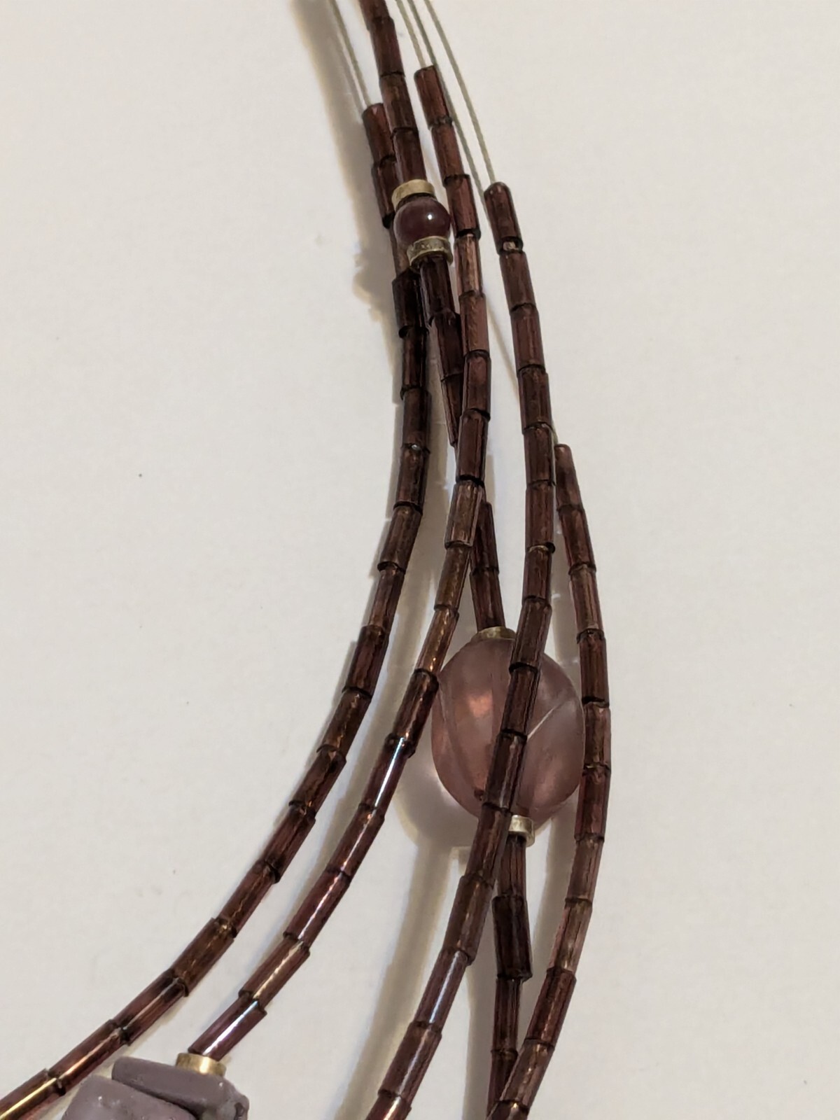 NY & Co 5 Layer Wire Necklace With Purple Glass & Acrylic Beads. *FLAW*.