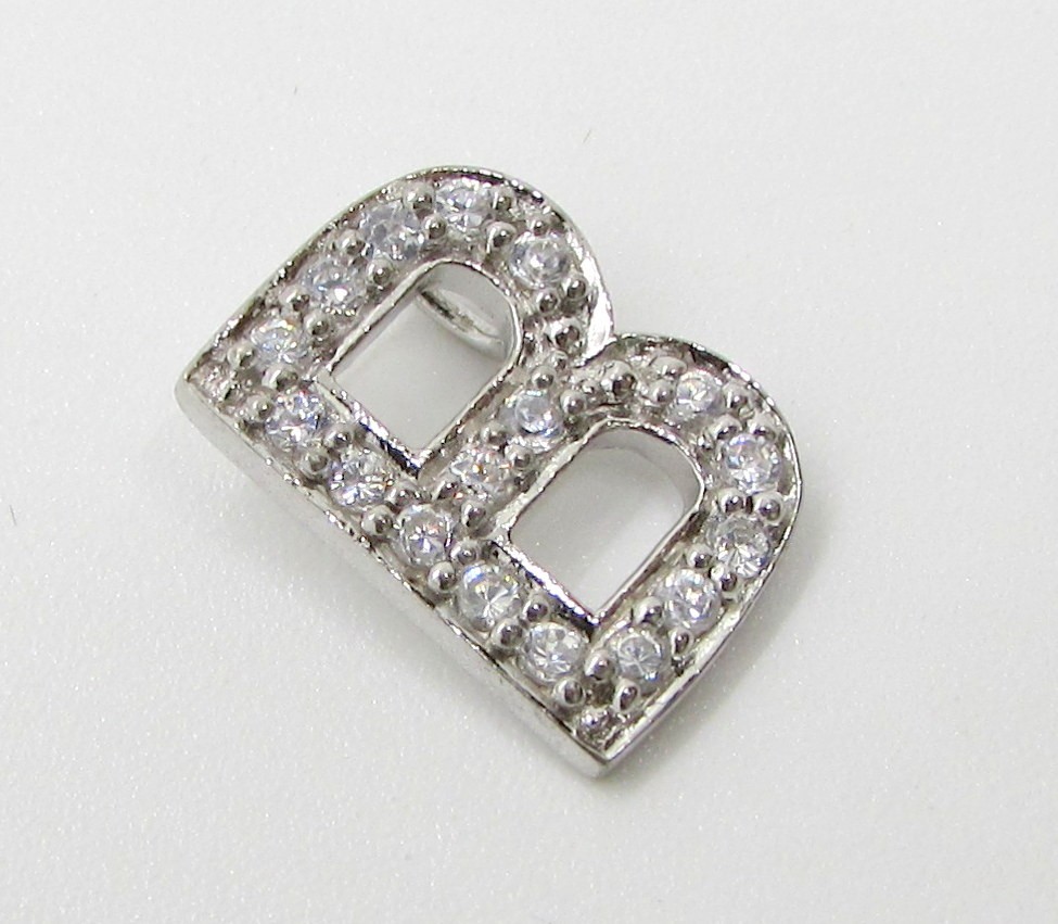 925 Sterling Silver Cubic Zirconia Letter B Slide Pendant 10.1×13.8mm~ 1.2g