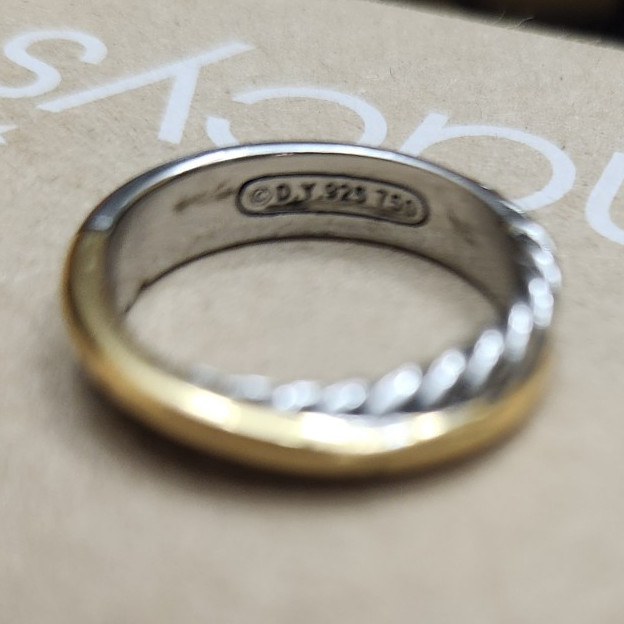 925 Sterling Silver Two-Tone Twisted Band Ring 2mm Signed Size 8