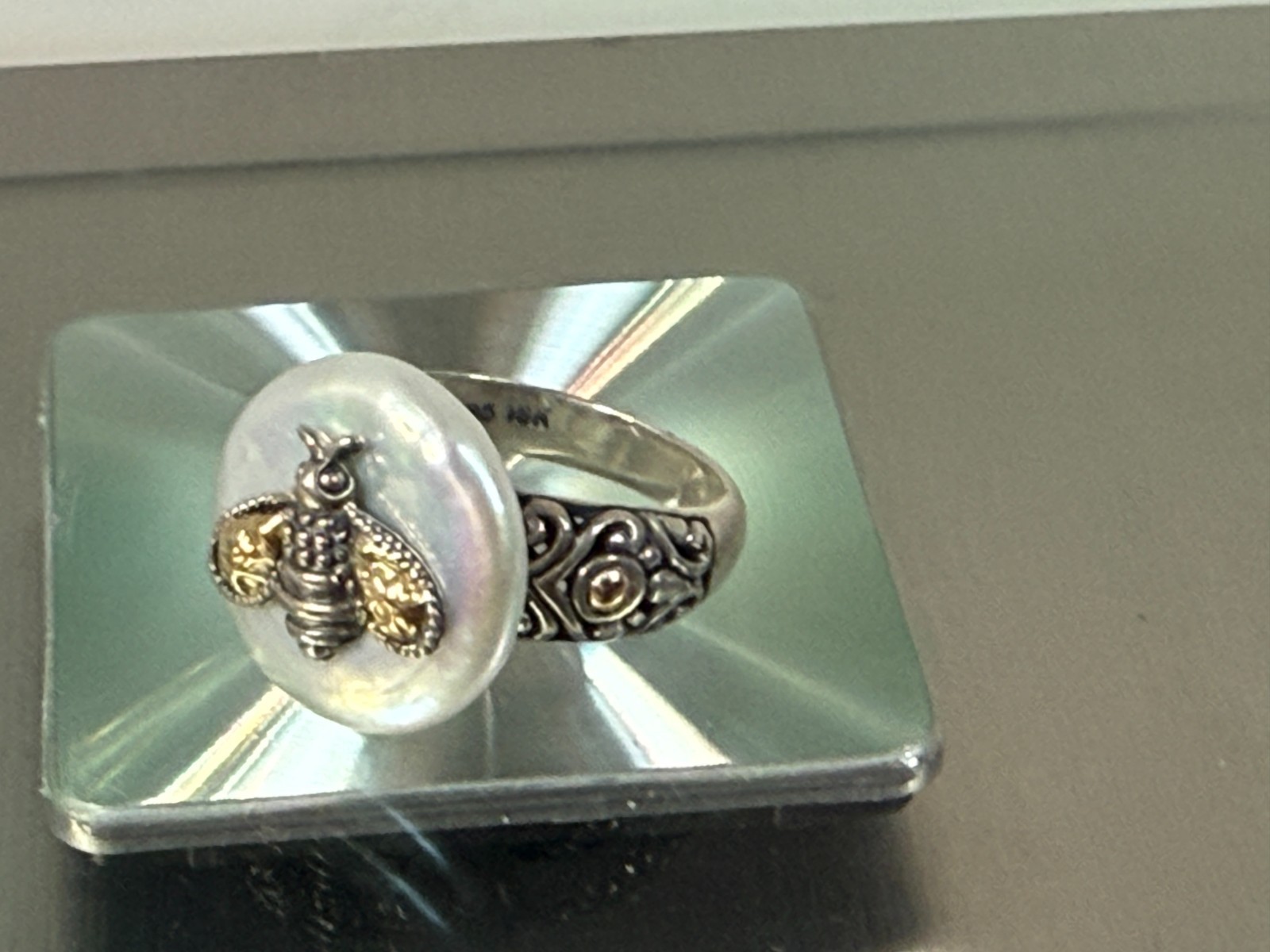 Artisan Silver 18K Gold Accented Cultured Pearl Bee Samuel B. collection, Ring 7
