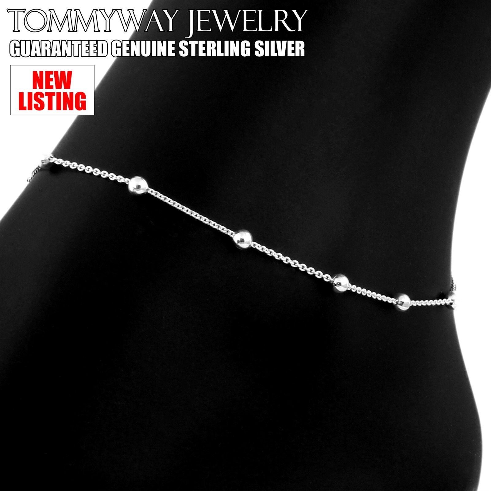 Guaranteed 925 Sterling Silver Bead Bracelet Anklet 5″ 6″ 7″ 8″ 9″ 10″ 11″ 12″