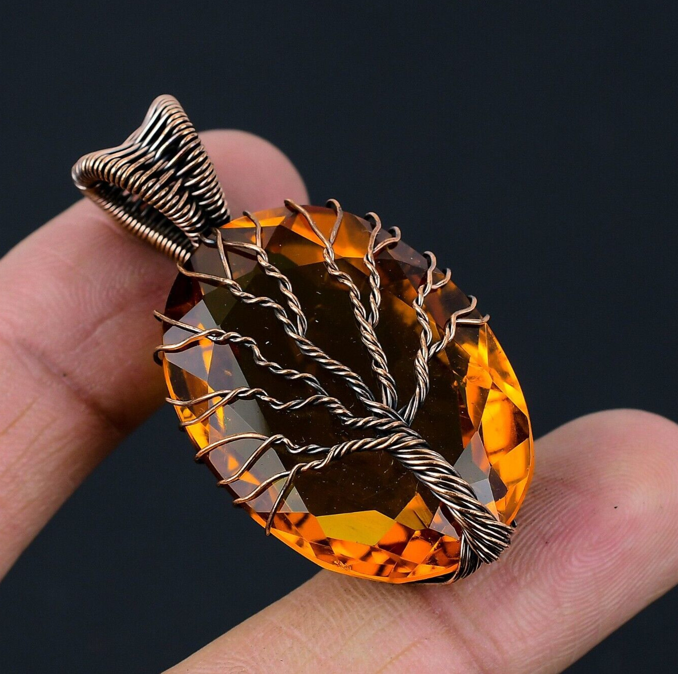 Tree Of Life Citrine Gemstone Handmade Copper Wire Wrap Pendant Jewelry