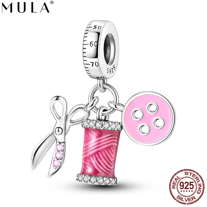 MULA 925 Sterling Silver DIY Charm Scissors Buttons Spools for Women Bracelet