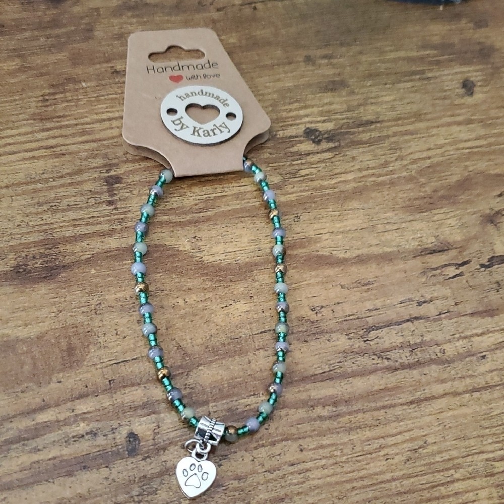 Turquoise and Gold Bracelet With Heart My Dog And A Paw.