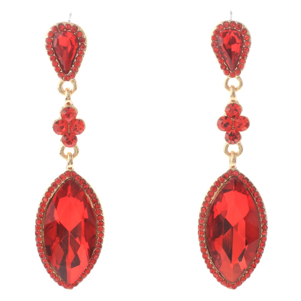 Gold Tone Alloy Metal Crystal Rhinestone Drop Post Earrings ER2636-RED