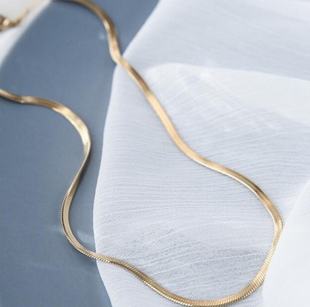 Gold Plated Titanium Stainless Steel Herringbone Chain Choker Necklace 16-18″