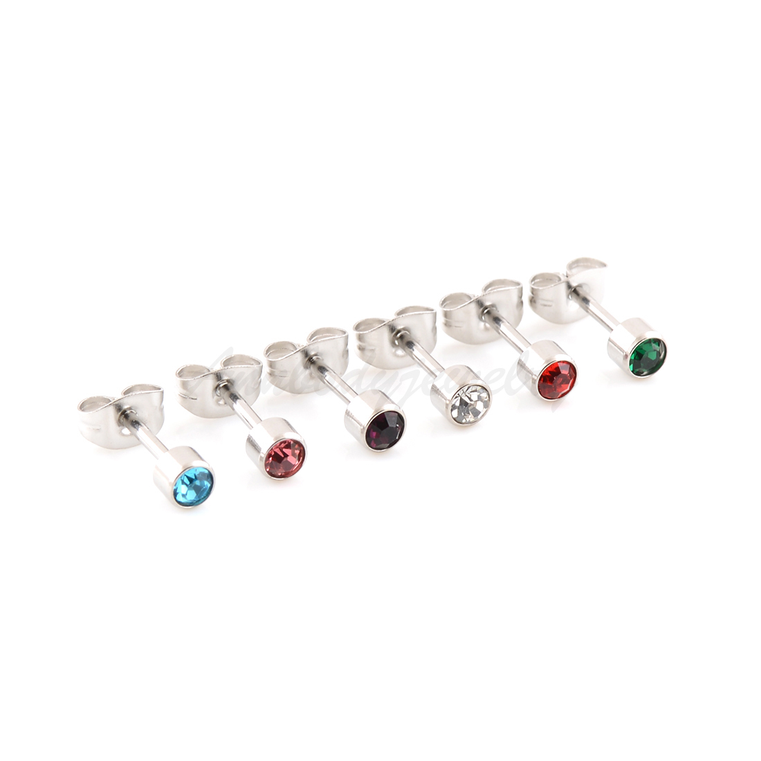 6 Pairs 16g 316L Steel Crystal Birthstone Ear Stud Earring Piercing Color Mixed