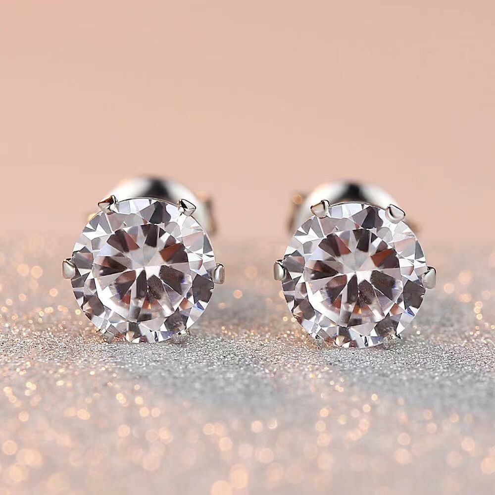 Fashion Women Jewelry Six Prong Crystal Earrings Stud Pop Simple Style 6mm 0971