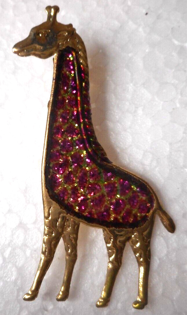 Giraffe Red Glitter Under Epoxy Soft Thin Stamp Metal Brooch Lapel Pinback 2 1/4