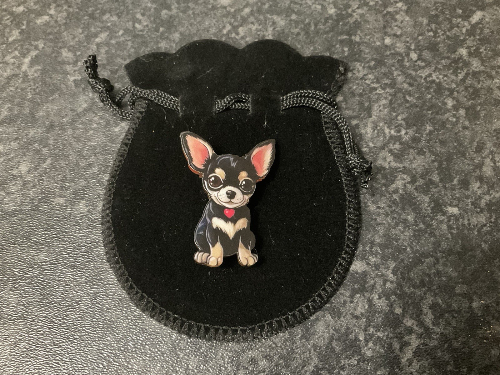 Cute Small Big Earred Chihuahua Acrylic Flat Small Brooch Pin, Lightweight 3.5cm