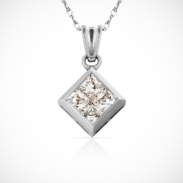 14K Yellow & White Gold Princess Cut CZ Pendant For Women